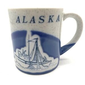 Vintage 1987 ACE Alaska Coffee Mug Speckled Grey Blue Fishing Boat Trawler‎ Cup